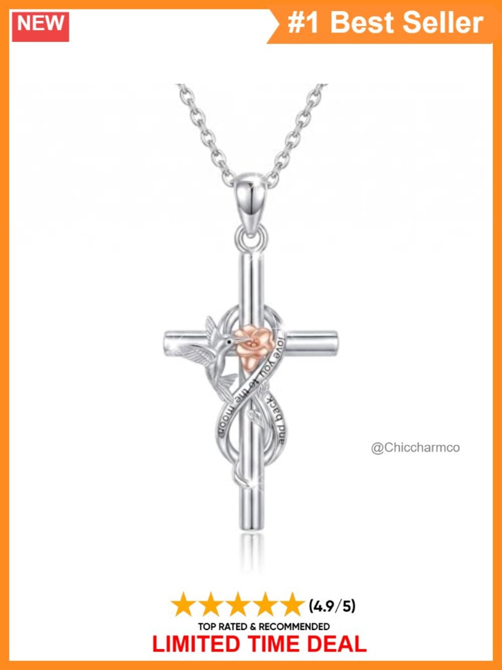 Sterling Silver Flower Bird Necklace Pendant Cross Hummingbird Gift for Women